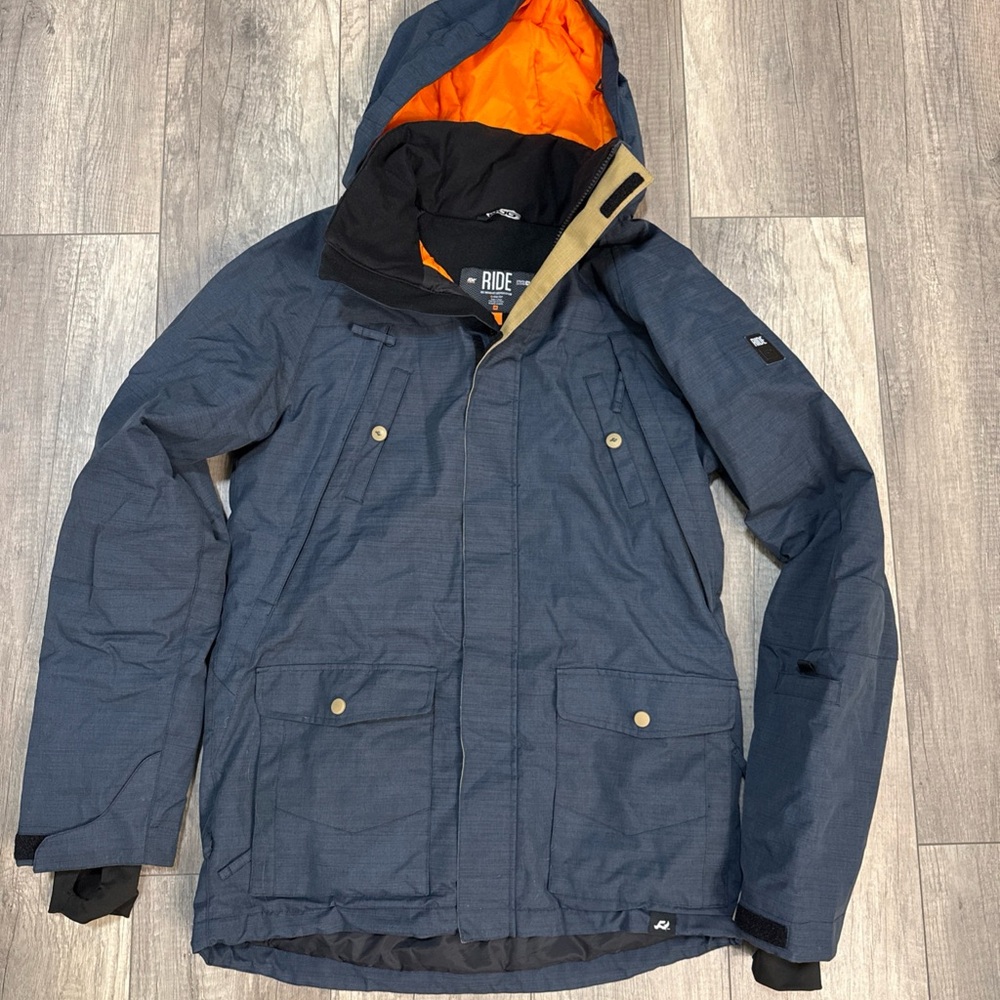 Ride Men's Navy Ski Jacket with Orange Hood